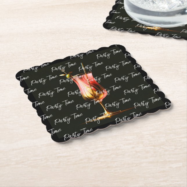 Party Time Neon Modern Personalized Paper Coaster (Angled)