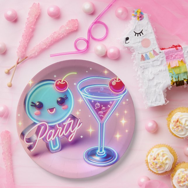 Party Time Neon Pink Paper Plates (Party)