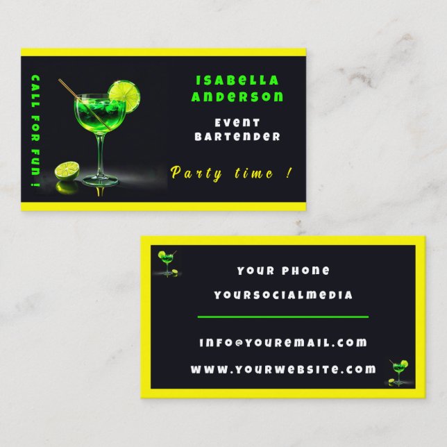 Party Time Neon Popular Personalized Professional Business Card (Front/Back)