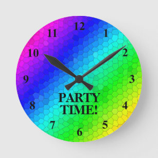 Party Time neon rainbow color acrylic wall clock