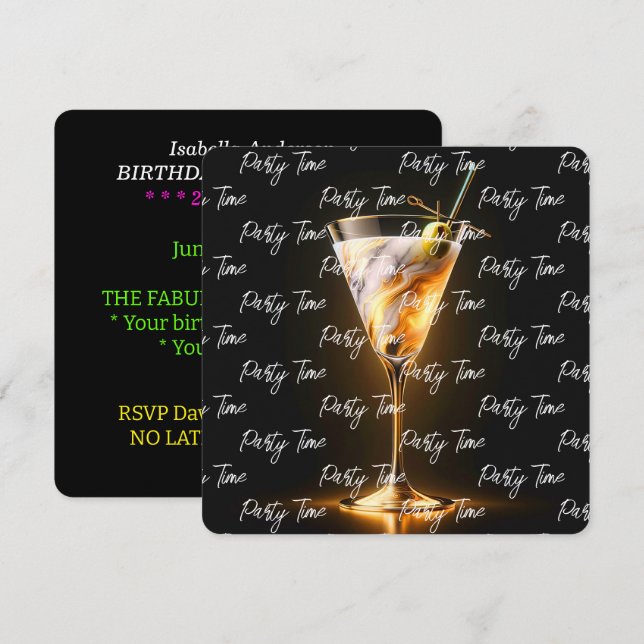 Party Time Neon Trendy Personalized Invitation (Front/Back)