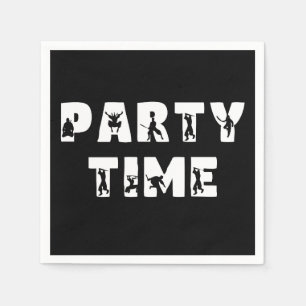 Party Time Ninja Lettering Black White Bday Party  Napkins