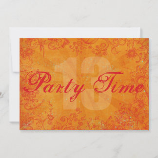 Party Time Orange 13th Birthday Invitation