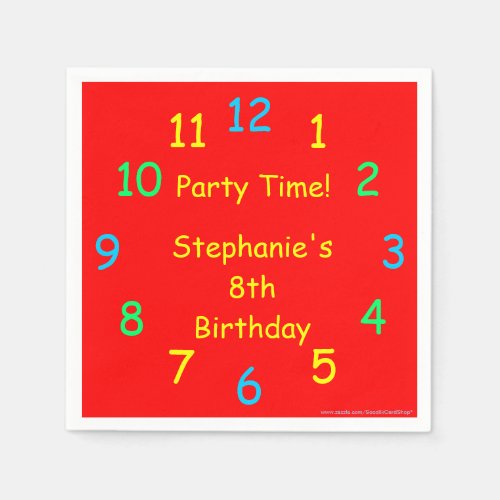 Party Time Paper Napkins 8th Birthday Red Kids Paper Napkins
