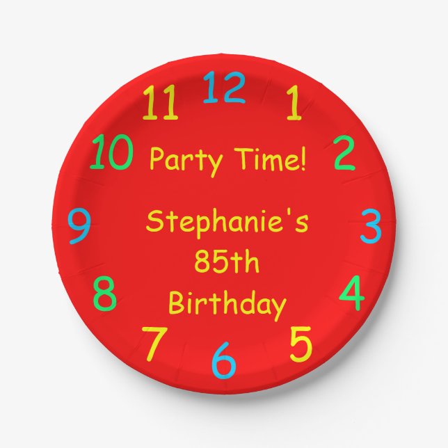 Party Time Paper Plates, 85th Birthday, Red Plates (Front)