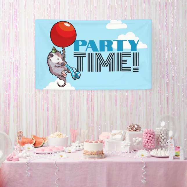 PARTY TIME! Party Possum Funny Floating Opossum Banner (Party)
