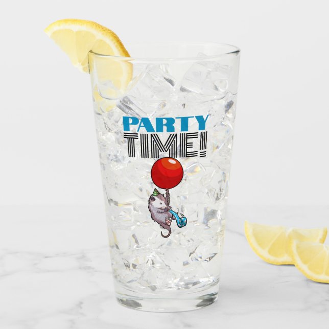 PARTY TIME! Party Possum Funny Floating Opossum Glass (Front Ice)