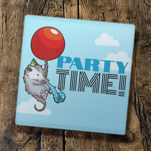 PARTY TIME! Party Possum Funny Floating Opossum Glass Coaster