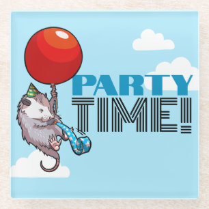 PARTY TIME! Party Possum Funny Floating Opossum Glass Coaster