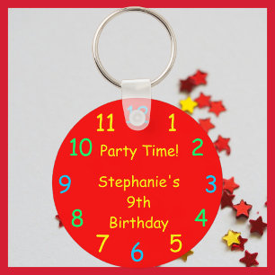 PARTY TIME Personalized Name, 9th Birthday Keychain