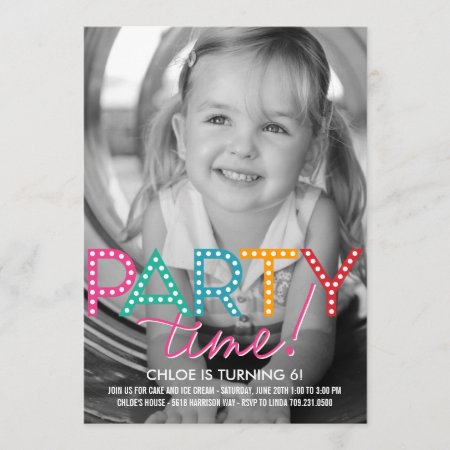 Party Time Photo Birthday Invitation
