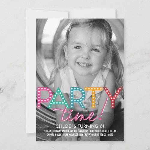 Party Time Photo Birthday Invitation