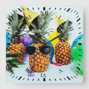 Party Time Pineapples with Party Favors, ZSSG Square Wall Clock