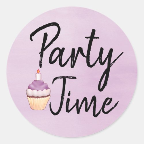 Party Time Purple Watercolor Cupcake Birthday Classic Round Sticker