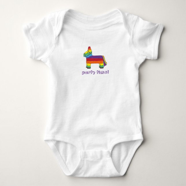 Party Time Rainbow Birthday Donkey Piñata Fiesta Baby Bodysuit (Front)