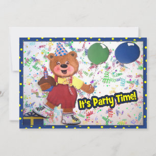 Party Time Teddy Bear Custom Invite