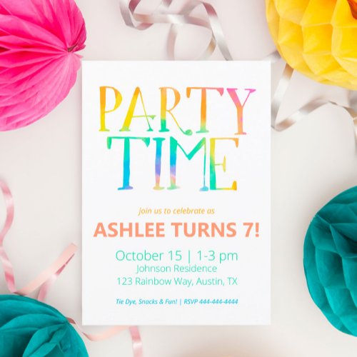 Party Time Tie Dye Birthday Invitation