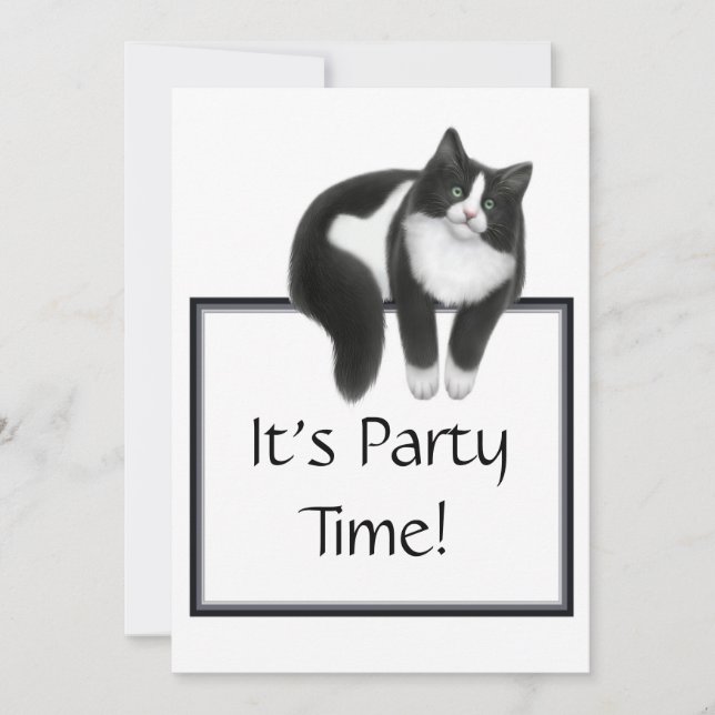 Party Time Tuxedo Cat Invitation (Front)