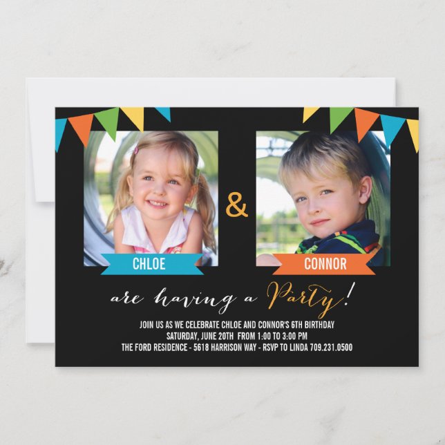 Party Together Birthday Invitations - Black (Front)