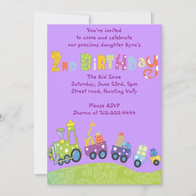 Party Train 2nd Birthday Happy Party Invitation (Front)
