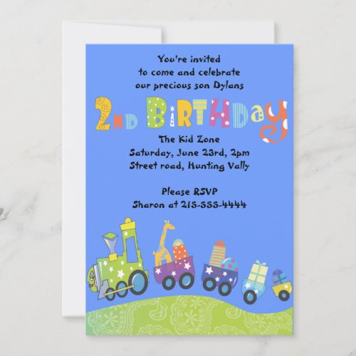 Party Train 2nd Birthday Happy Party Invitation