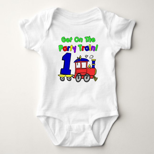 Party Train First Birthday Baby Bodysuit (Front)