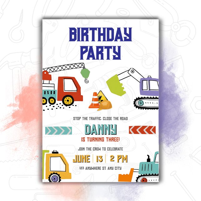 Party Trucks Birthday Digger Theme for Boys Invitation (Creator Uploaded)