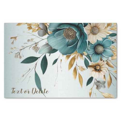 Party Turquoise White Flower Golden Leaves Elegant Tissue Paper