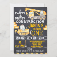 Party Under Construction 1st Birthday Invitation