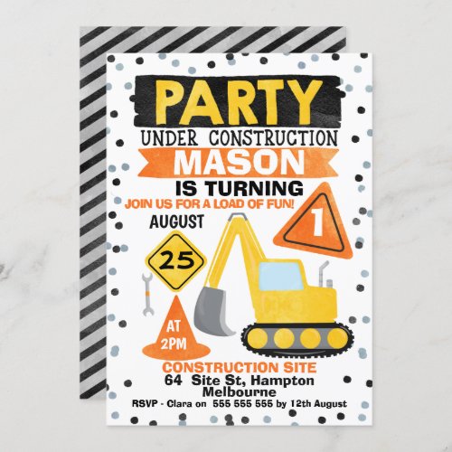 Party Under Construction Birthday Party Invitation