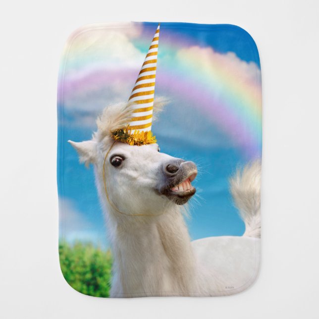 Party Unicorn Horse And Rainbow Baby Burp Cloth (Front)