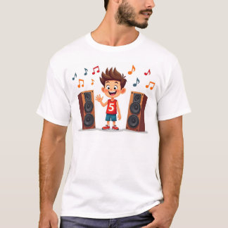 Party Vibes Cartoon Boy with Speakers T-Shirt