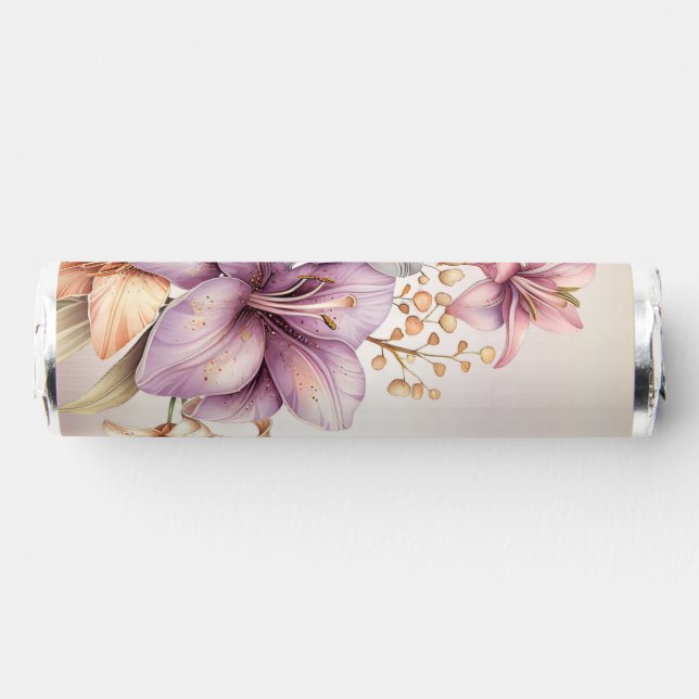 Party Watercolor Boho Pink Flowers Elegant Breath Savers® Mints (Front)