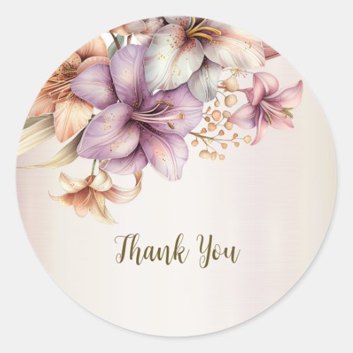 Party Watercolor Boho Pink Flowers Elegant Classic Round Sticker