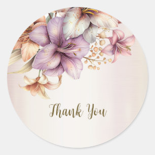 Party Watercolor Boho Pink Flowers Elegant Classic Round Sticker