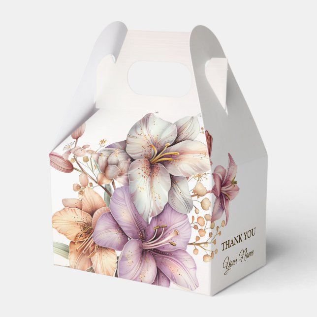 Party Watercolor Boho Pink Flowers Elegant Favor Boxes (Front Side)