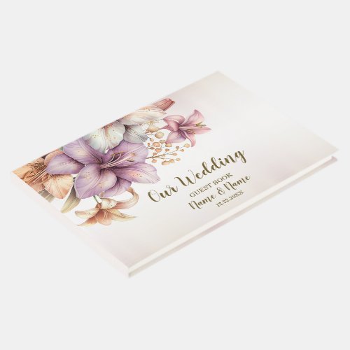 Party Watercolor Boho Pink Flowers Elegant Guest Book