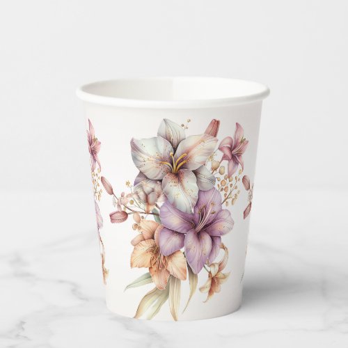 Party Watercolor Boho Pink Flowers Elegant Paper Cups