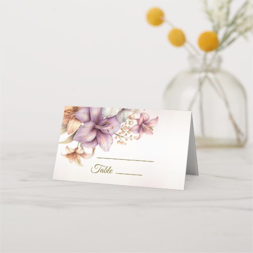 Party Watercolor Boho Pink Flowers Elegant Place Card