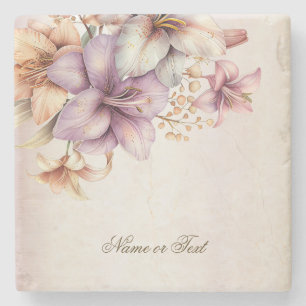 Party Watercolor Boho Pink Flowers Elegant Stone Coaster