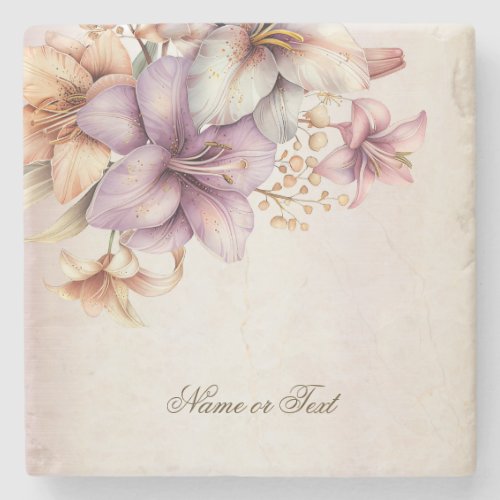 Party Watercolor Boho Pink Flowers Elegant Stone Coaster