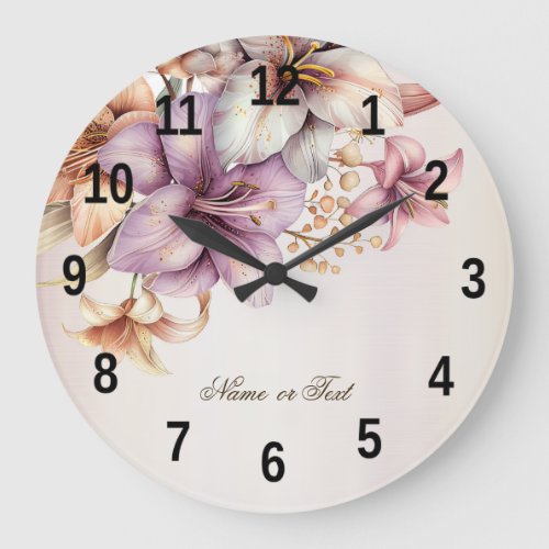 Party Watercolor Boho Pink Flowers ElegantStylish Large Clock