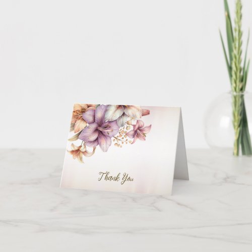 Party Watercolor Boho Pink Flowers Elegant Thank You Card