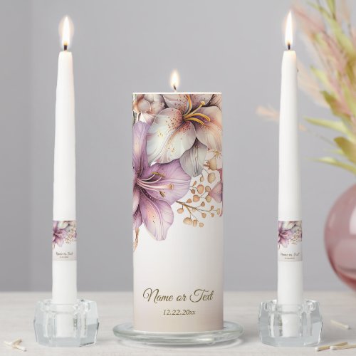 Party Watercolor Boho Pink Flowers Elegant Unity Candle Set