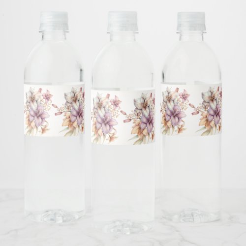 Party Watercolor Boho Pink Flowers Elegant Water Bottle Label