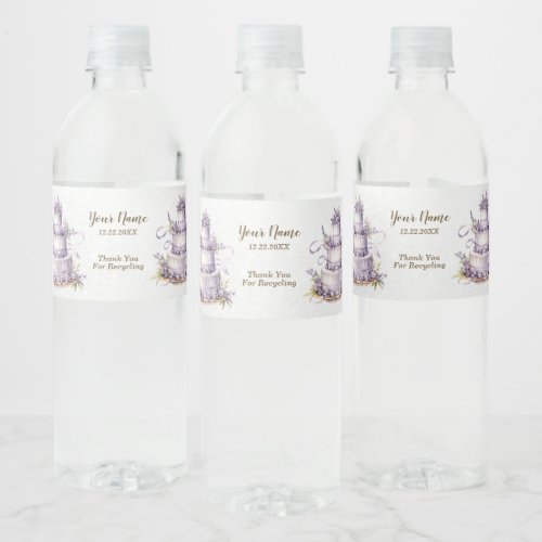 Party Watercolor Cake Lavender Floral Elegant  Water Bottle Label