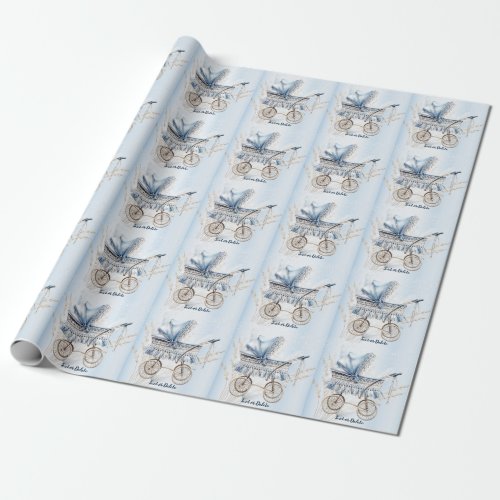 Party Watercolor Cute Classic Baby Stroller Blue Wrapping Paper