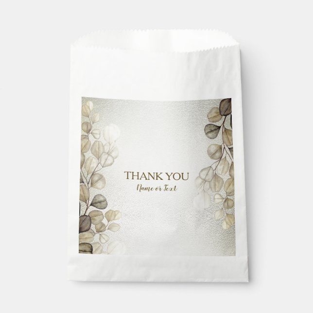 Party Watercolor Golden Eucalyptus Foliage Shiny Favor Bag (Front)