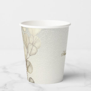 Party Watercolor Golden Eucalyptus Foliage Shiny Paper Cups