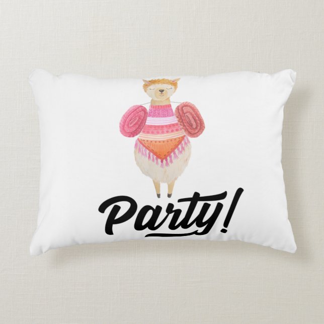 Party! Watercolor Llama Decorative Pillow (Front)